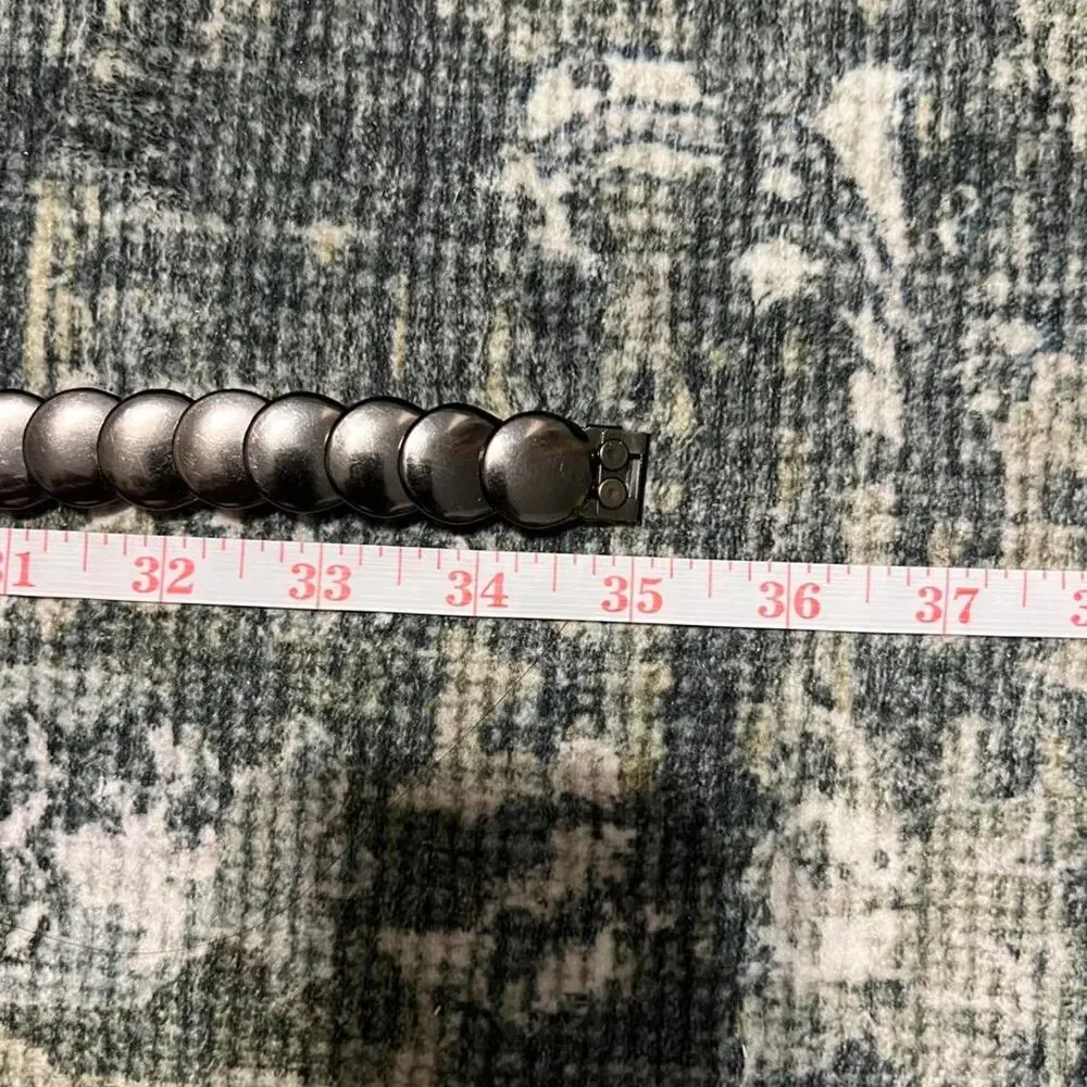 Vintage 80s/90s Gunmetal Silver Disc Elastic Stretch Belt Retro Disco Boho